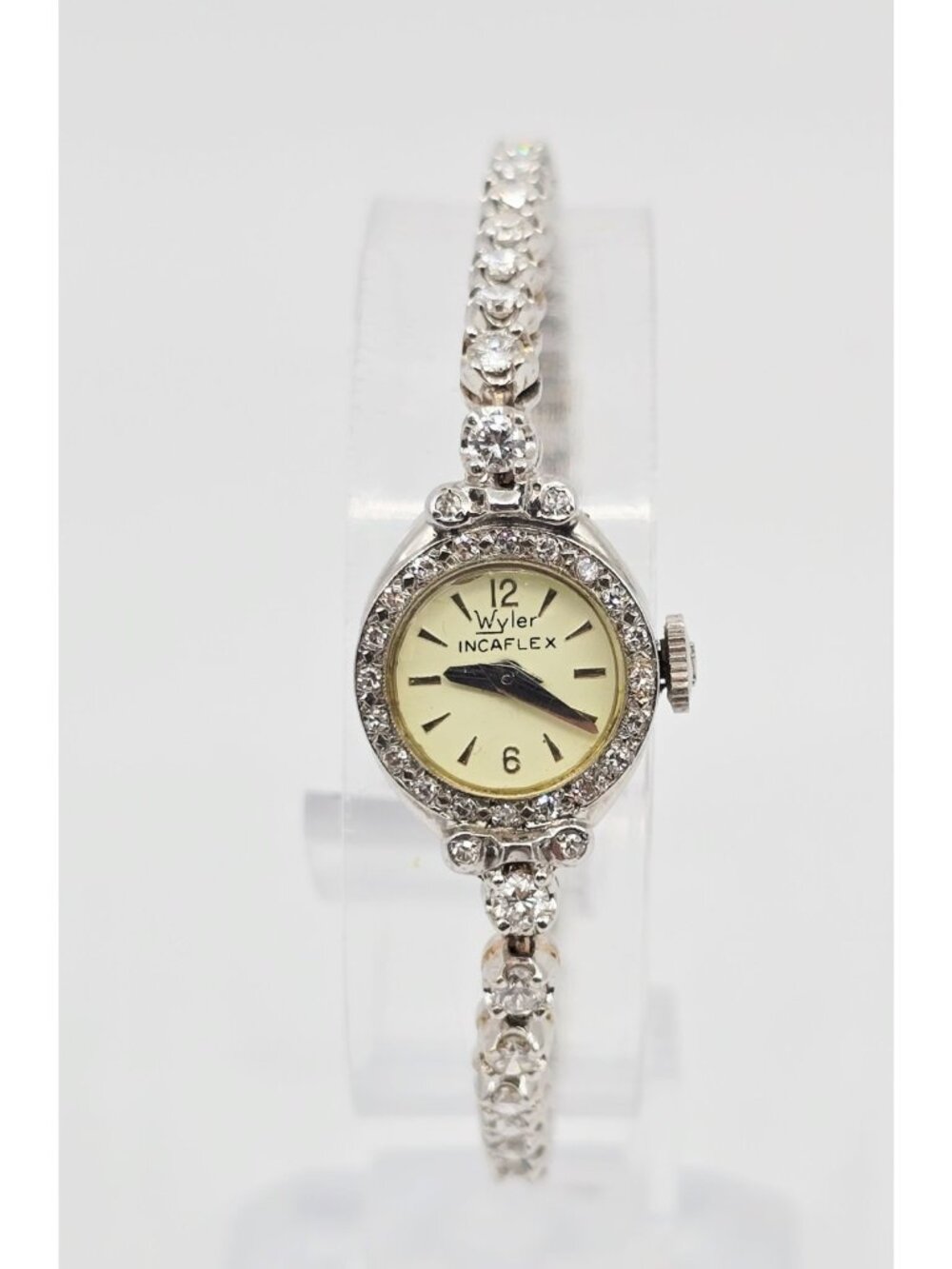 Vintage Wyler Incaflex 14K White Gold Diamond Ladies Cocktail Watch 2.3CT